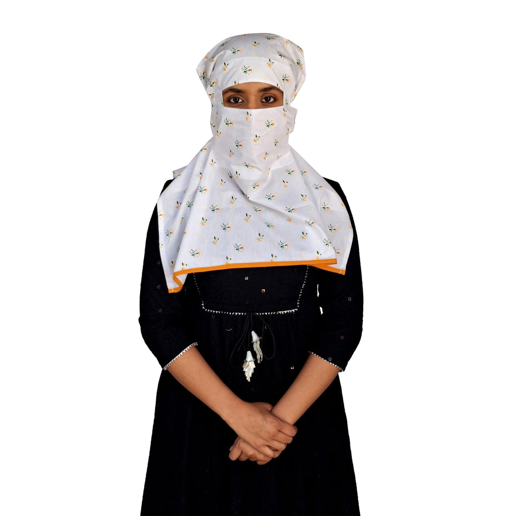 Switchon Pure Cotton Innovative scarf Hijab for Women with closer 3 inch Hook and Loop Tape for size adjustment for 12 yrs and above (White_Multi)