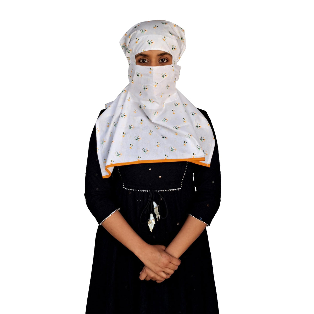 Switchon Pure Cotton Innovative scarf Hijab for Women with closer 3 inch Hook and Loop Tape for size adjustment for 12 yrs and above (White_Multi)