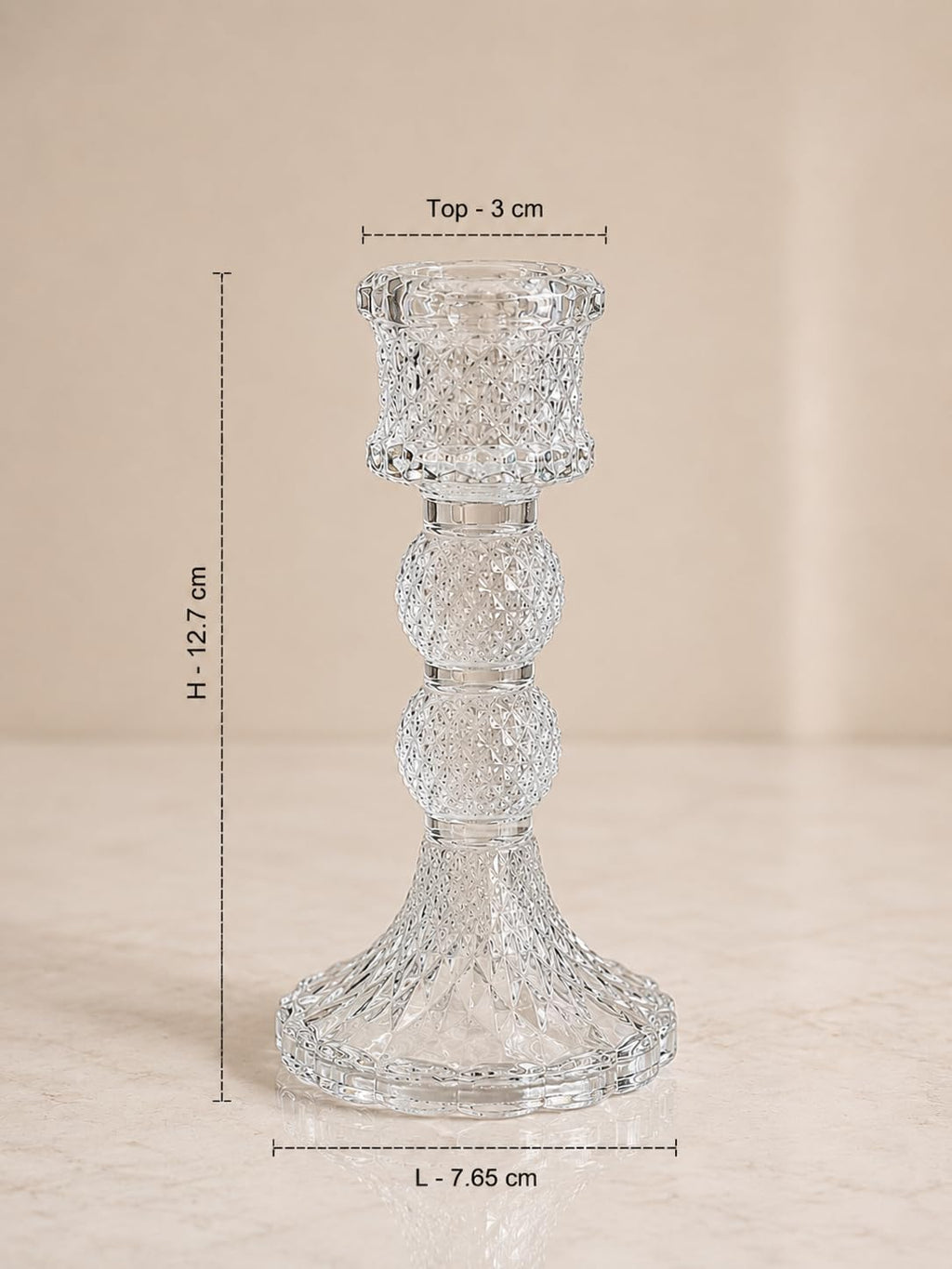 Pillar Crystal Glass Candle Holder of 2 Piece Set