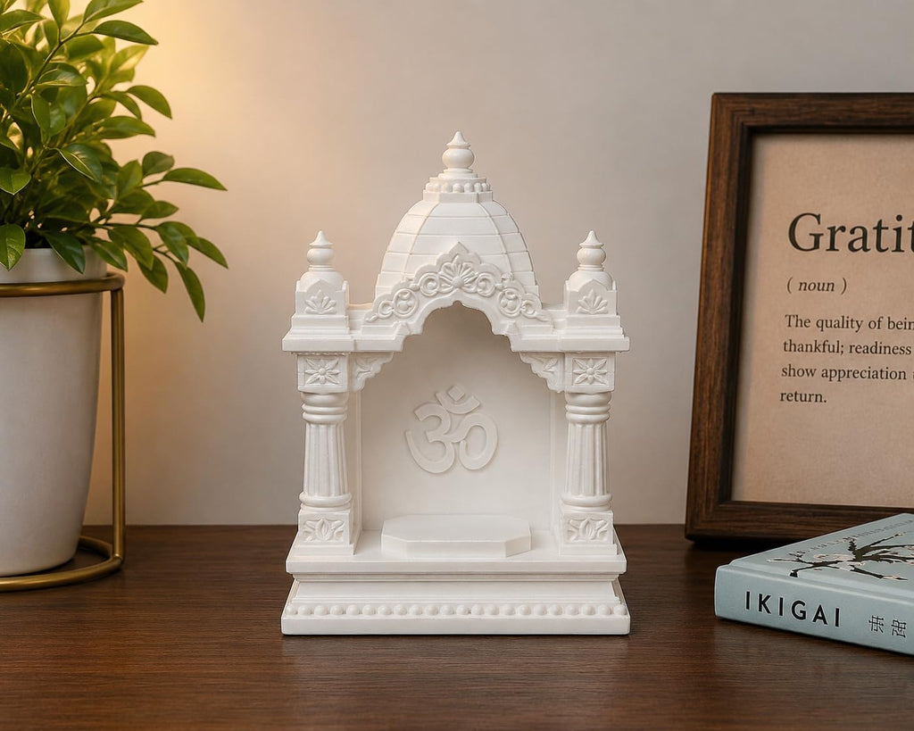 3D Printed Mini Temple for Car, Home, Office, Gifting 15cm (White)
