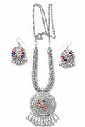 VELOMIRA Oxidised Silver Tribal Necklace Set for Women | Boho Ethnic Pendant Necklace with Matching Earrings | Traditional Handmade Jewelry Set