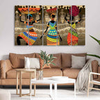 VIBECRAFTS Premium Canvas Wall Painting of African Warli Art Set of Five For Home|Office|Living Room|Gift (PTVC5Pcs4_8678N)