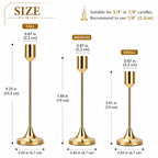 b2 3-Piece Gold Metal Candle Holder Set for Taper Candles, Modern Decorative Candlestick Holders for Dining Table, Wedding Centerpieces, Home Decor & Romantic Dinner Decoration (Gold)