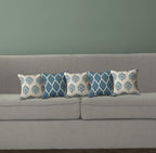 Trance Home Linen Set of 5 Premium 100% Cotton 12X12 Inch Cushion Covers Only for Sofa and Diwan | Small Cushion Pillow Covers Only (12X12 Inch | 30Cmx30Cm, Damask & Dori Blue) Set of 5, 180 TC