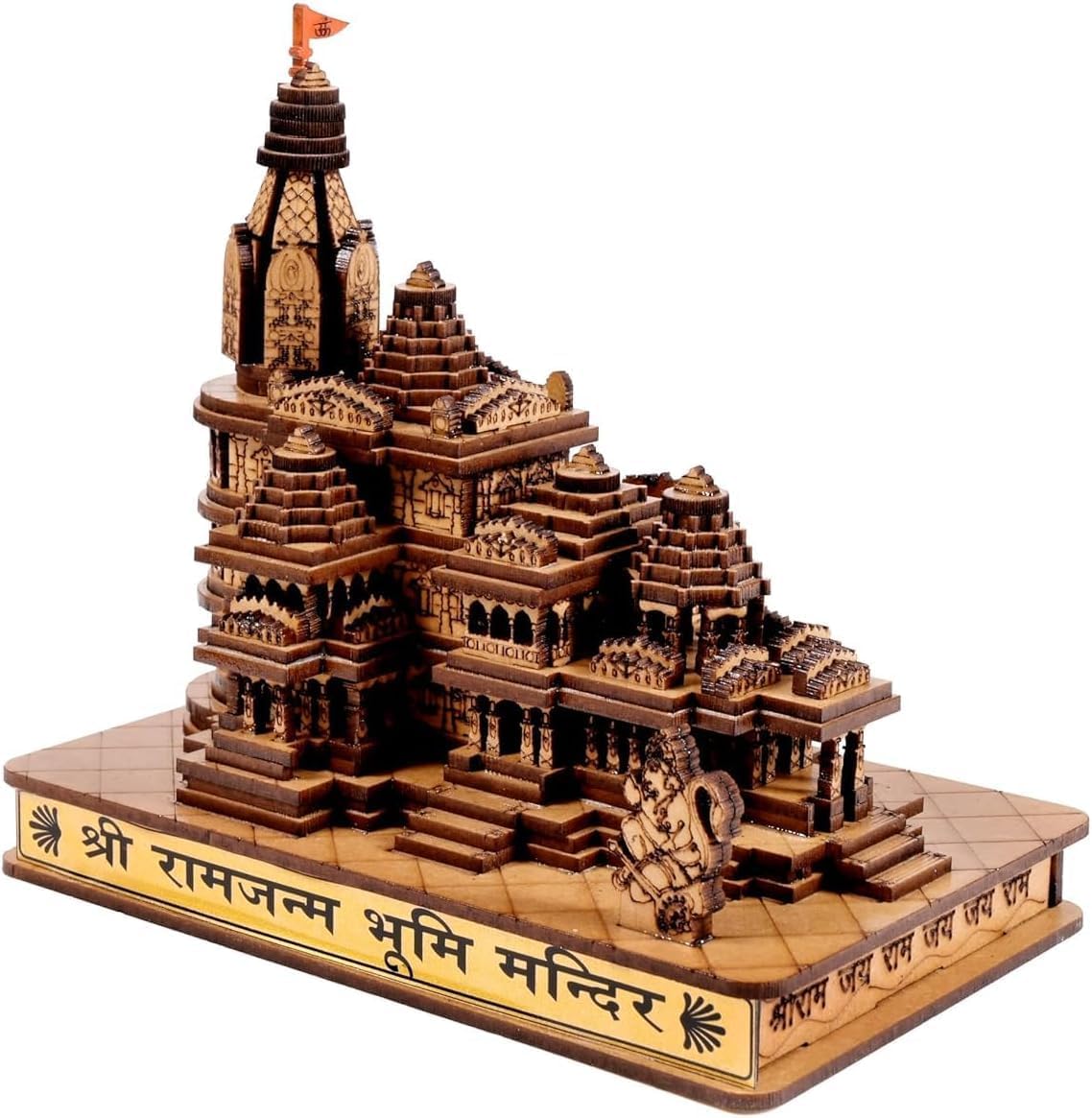 Awadh Sri Ram Mandir Ayodhya Wood 3D Temple Model for Car/Home/Office/Shop and Gift use, Made & Ship from Holy Land Ayodhya India, Ram Mandir Mdoel (Pack of 1)
