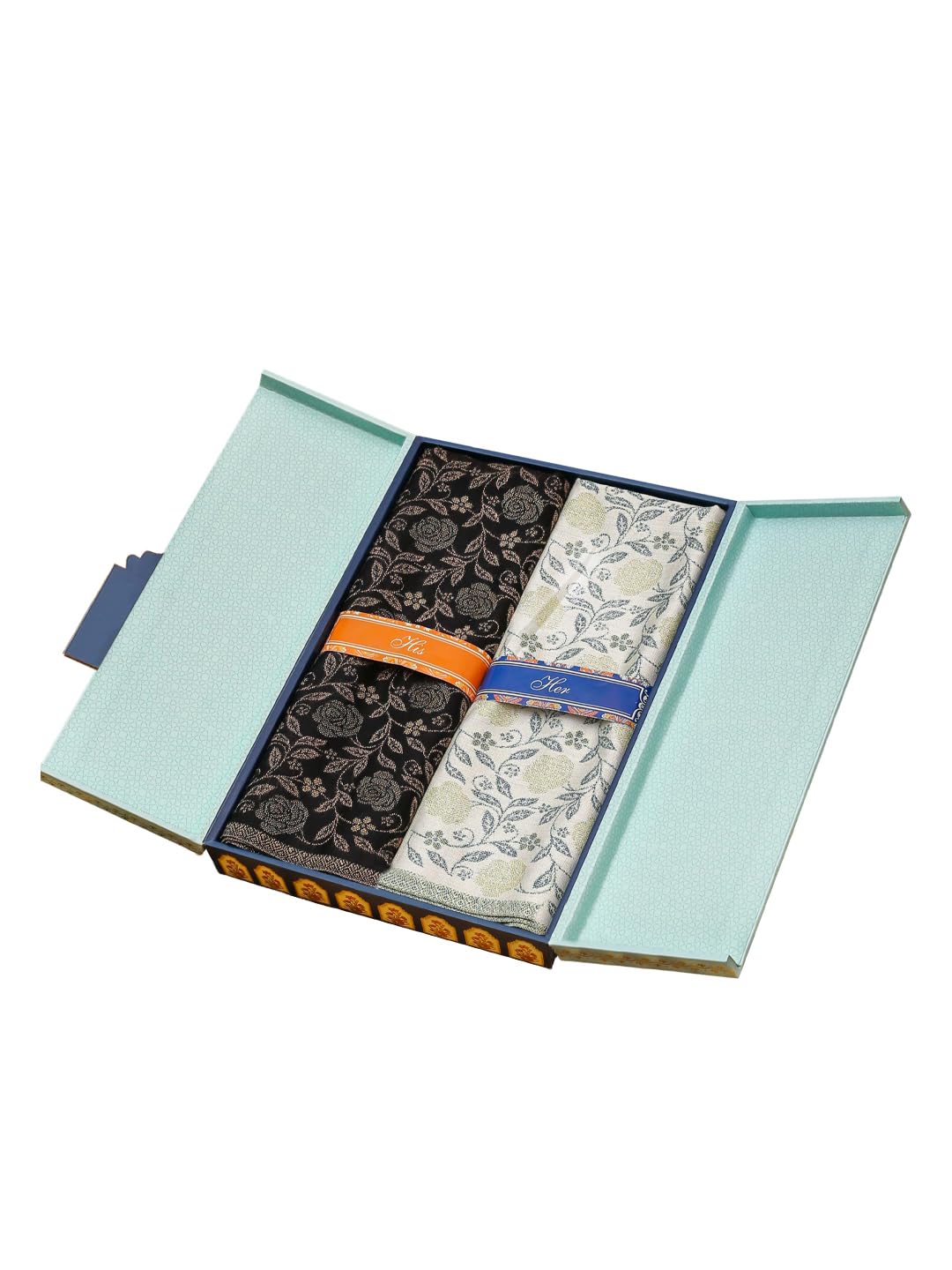 Pashmoda His and Her Gift Set of Kaani Wool Blend Stole With Wooden Gift Box