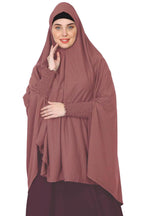 ICW Women Stretchable Jersey Smoking Sleeve Jilbab Cum Prayer Khimar Hijab (Free Size) (Dusty Pink), Female