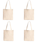 BOHEMEO Reusable Natural Cotton Plain Tote Shopping Bag, Multi-purpose Canvas Bags, Suitable for DIY Project, Grocery Bags, Book Bags,Economic and Environmental Tote Bags,Pack Of 4, Cream