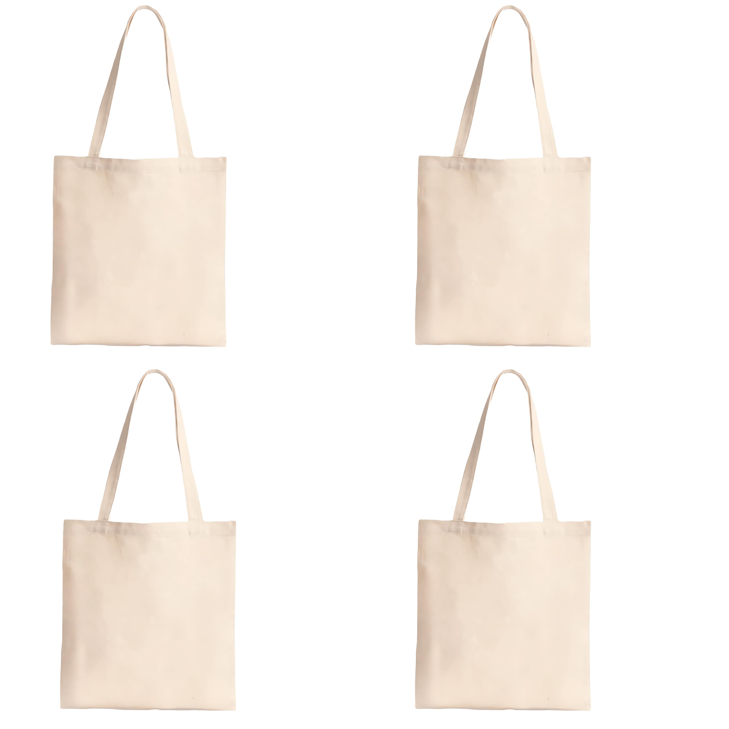BOHEMEO Reusable Natural Cotton Plain Tote Shopping Bag, Multi-purpose Canvas Bags, Suitable for DIY Project, Grocery Bags, Book Bags,Economic and Environmental Tote Bags,Pack Of 4, Cream
