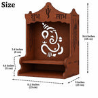 Wooden Pooja Mandir for Home, Pine Wood Temple, Decorative Hindu Mandir with Storage Shelf for Puja Room & Living Room Decor (32X26X20 Cms, Natural Wood Brown, Ganesha)