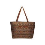 STYLE BA Women's Tote Bag With Leather Handles & Embroidery Printed Handbag With Zip Pockets, Shoulder Tote Bag And Handbag (Brown)