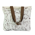 wolpin Women Shopping Grocery Tote Bag Beige | Reusable Cotton Shoulder Handbag with Pocket | Zipper Closure Travel Carry Bag Multipurpose | Funny Cat Printed Classic Tote