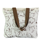 wolpin Women Shopping Grocery Tote Bag Beige | Reusable Cotton Shoulder Handbag with Pocket | Zipper Closure Travel Carry Bag Multipurpose | Funny Cat Printed Classic Tote