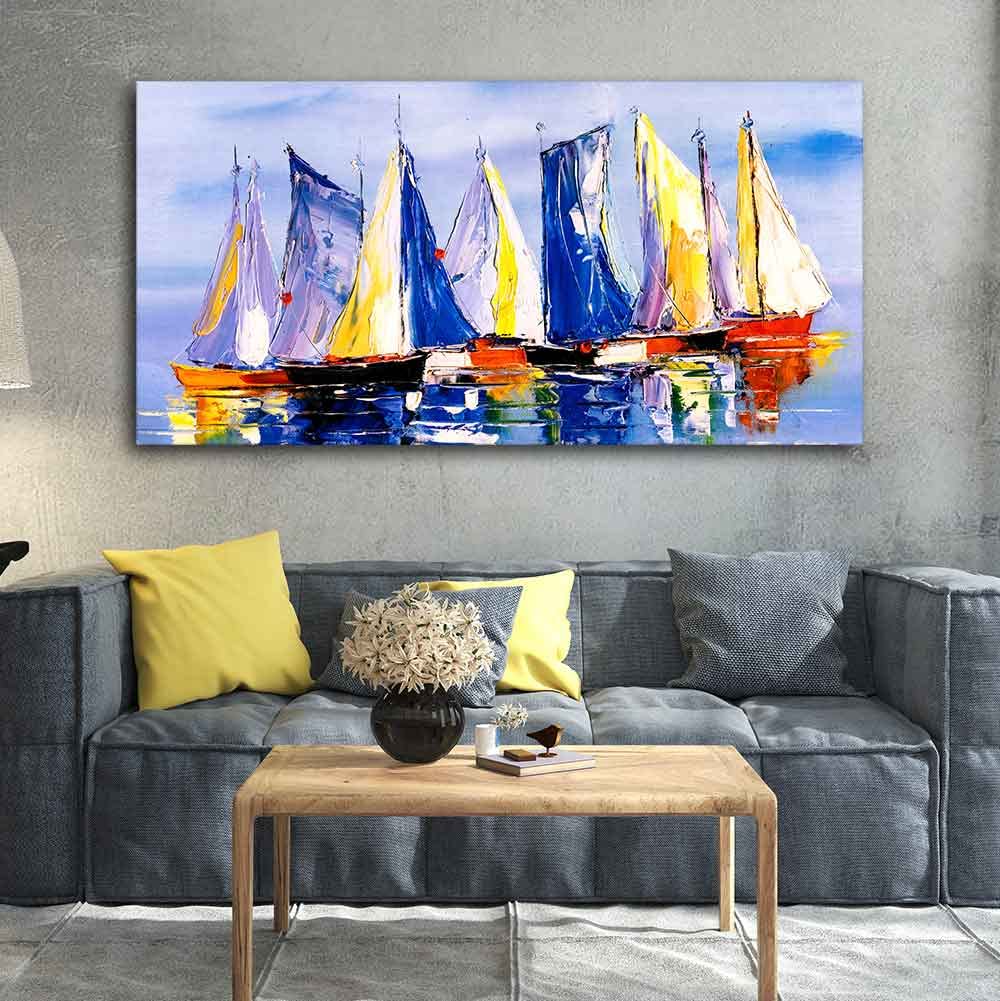 VIBECRAFTS Canvas Paintings for Living Room Drawing Room Sailing Boats In Ocean Canvas Wall Painting Fitted With Wooden Frame for Home | Office | Gift (PTVCH_2447)