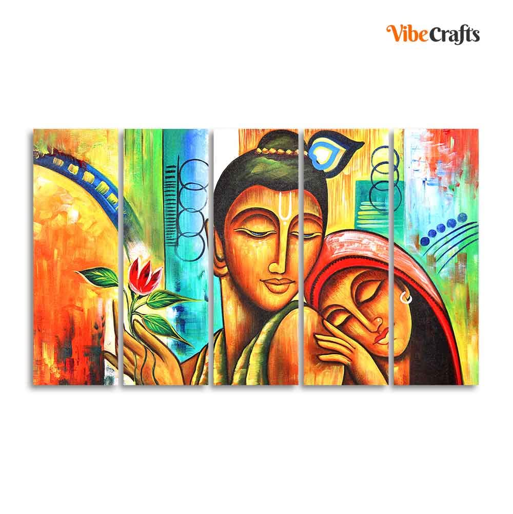 VIBECRAFTS Five Pieces Wall Painting of Radha Krishna For Home|Office|Living Room|Gift (PTVC5Pcs4_8707)