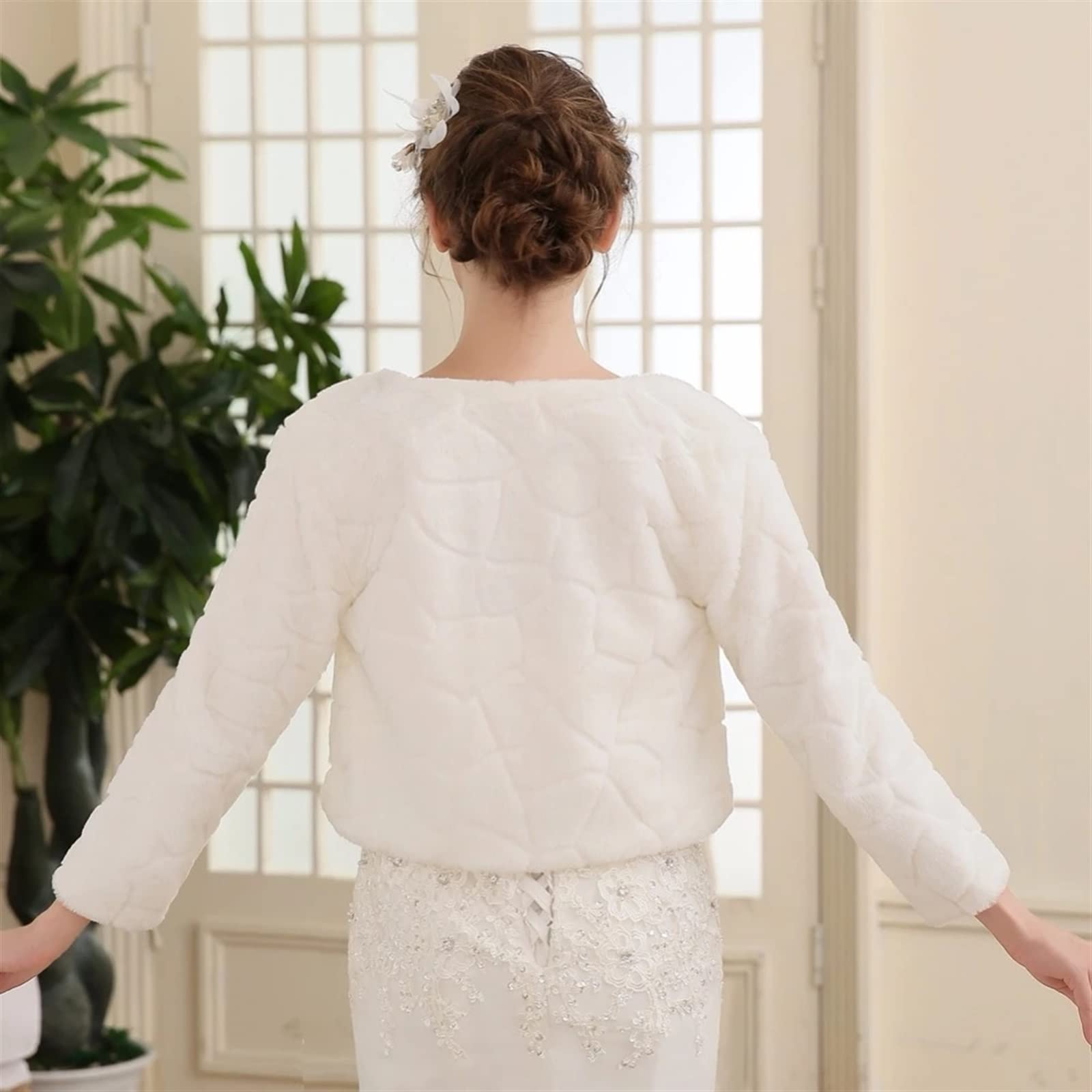 ZARUFT Womens Coat. Wedding Shawl 3/4 Long Sleeve Women Late Fall Winter Bridal Wrap Warm Fur Wrap Bridal Jacket Evening