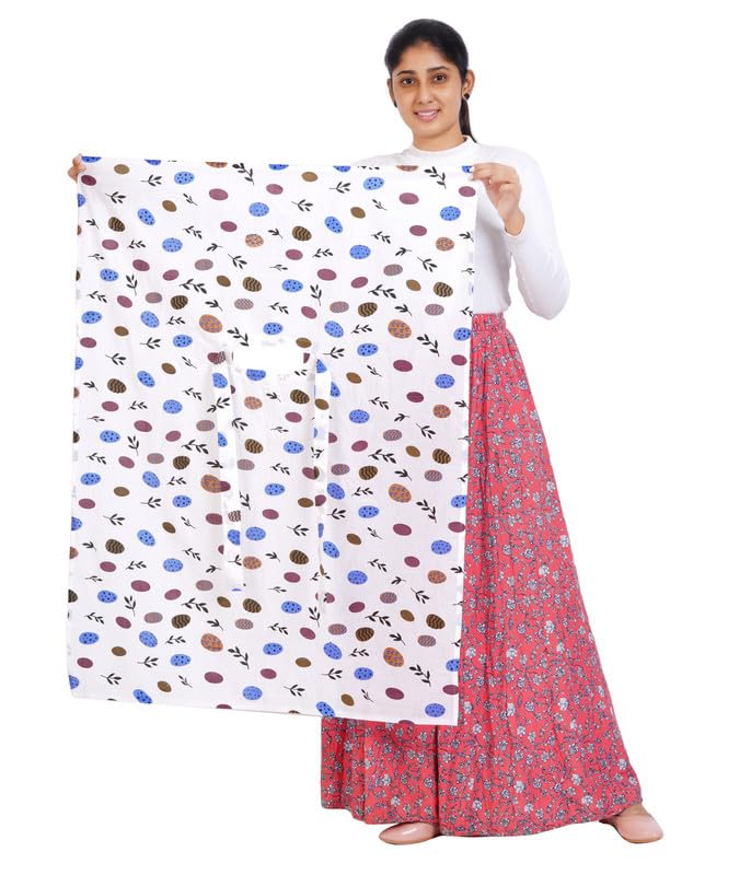 Cambric printed Cotton Head scarf for hair and face skin protection/Usable for vehicle Driver for sunlight UV protection / Free Size for Girls and Women (110 * 80 cm) -(Pack 1- Blue Butta in White)