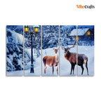 VIBECRAFTS Deer In Snowy Forest 5 Pieces Canvas Wall Painting For Home | Office | Living Room | Gift (PTVC5Pcs4_8542)
