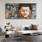 VIBECRAFTS Canvas Paintings for Living Room Drawing Room Buddha Meditating Large Canvas Wall Painting Fitted With Wooden Frame for Home | Office | Gift (PTVCH_2425)