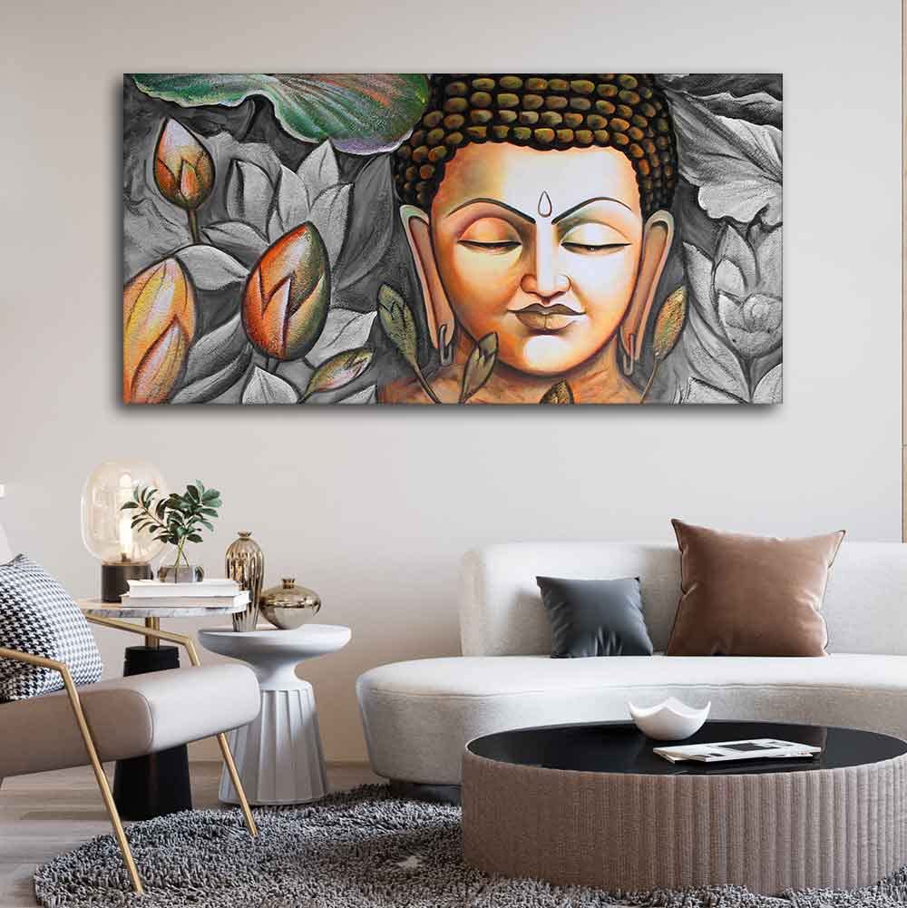 VIBECRAFTS Canvas Paintings for Living Room Drawing Room Buddha Meditating Large Canvas Wall Painting Fitted With Wooden Frame for Home | Office | Gift (PTVCH_2425)