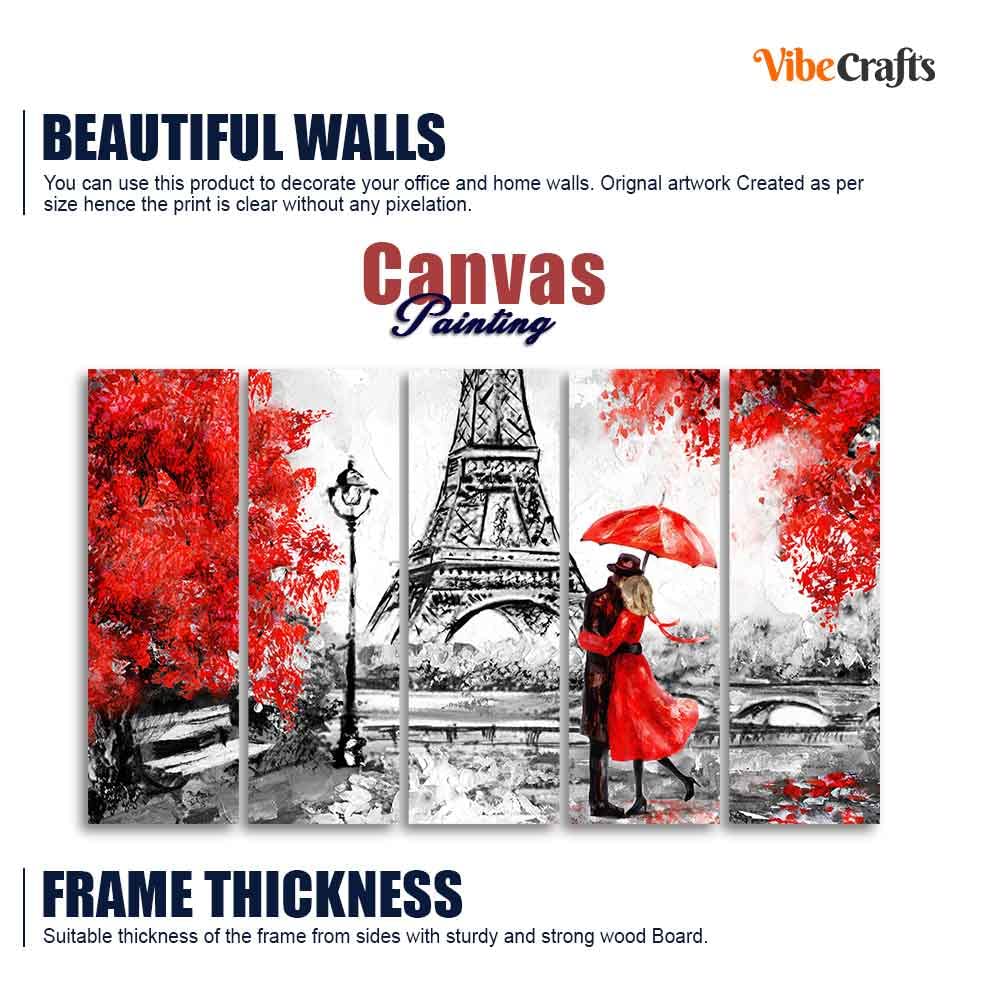 VIBECRAFTS Premium Five Pieces Wall Painting of Couple Under an Umbrella For Home|Office|Living Room|Gift (PTVC5Pcs4_8634N)