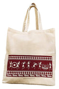 Arka Home Products Unisex-Adult Shopping Bag - Warli Print - 100% Cotton, Reusable, Printed Canvas Bag, Off White Maroon