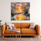VIBECRAFTS Homcraft Beautiful Sunset At River 3 Pieces Canvas Wall Painting Fitted With Wooden Frame For Home | Office | Living Room | Gifts (PTVC3Pcs1_9522)