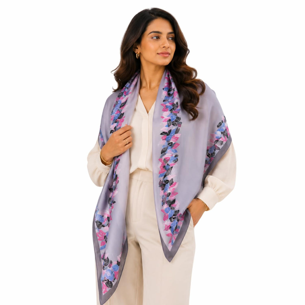 Pick Ur Needs Premium Satin Silk Feel Rectangle Scarf for Womens & Girls Floral Printed Long Fashion Stall Soft Lightweight Neck, Head & Shoulder Wrap
