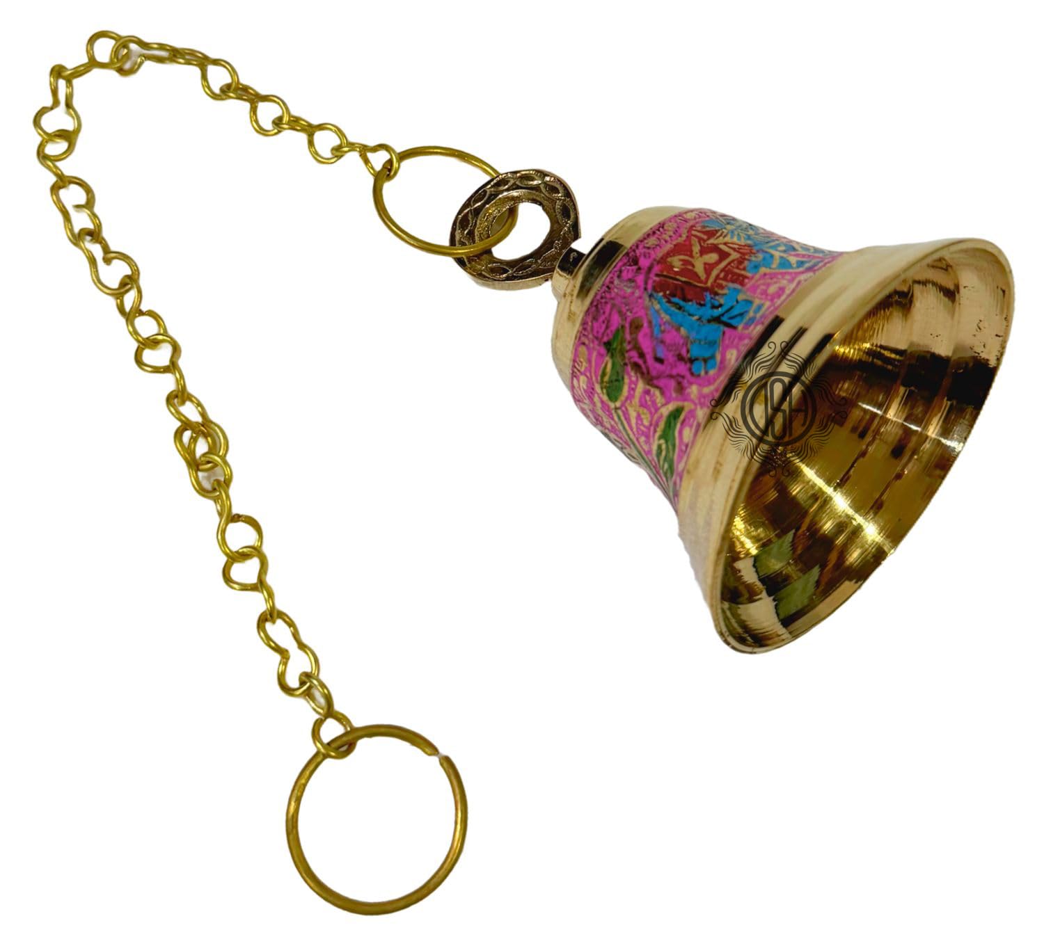 DSH Brass Hanging Bells for Puja Room Decoration Items Hanging Bell for Mandir Temple Decor Ghanti for Mandir. (Pink, H-4.5 Inch)