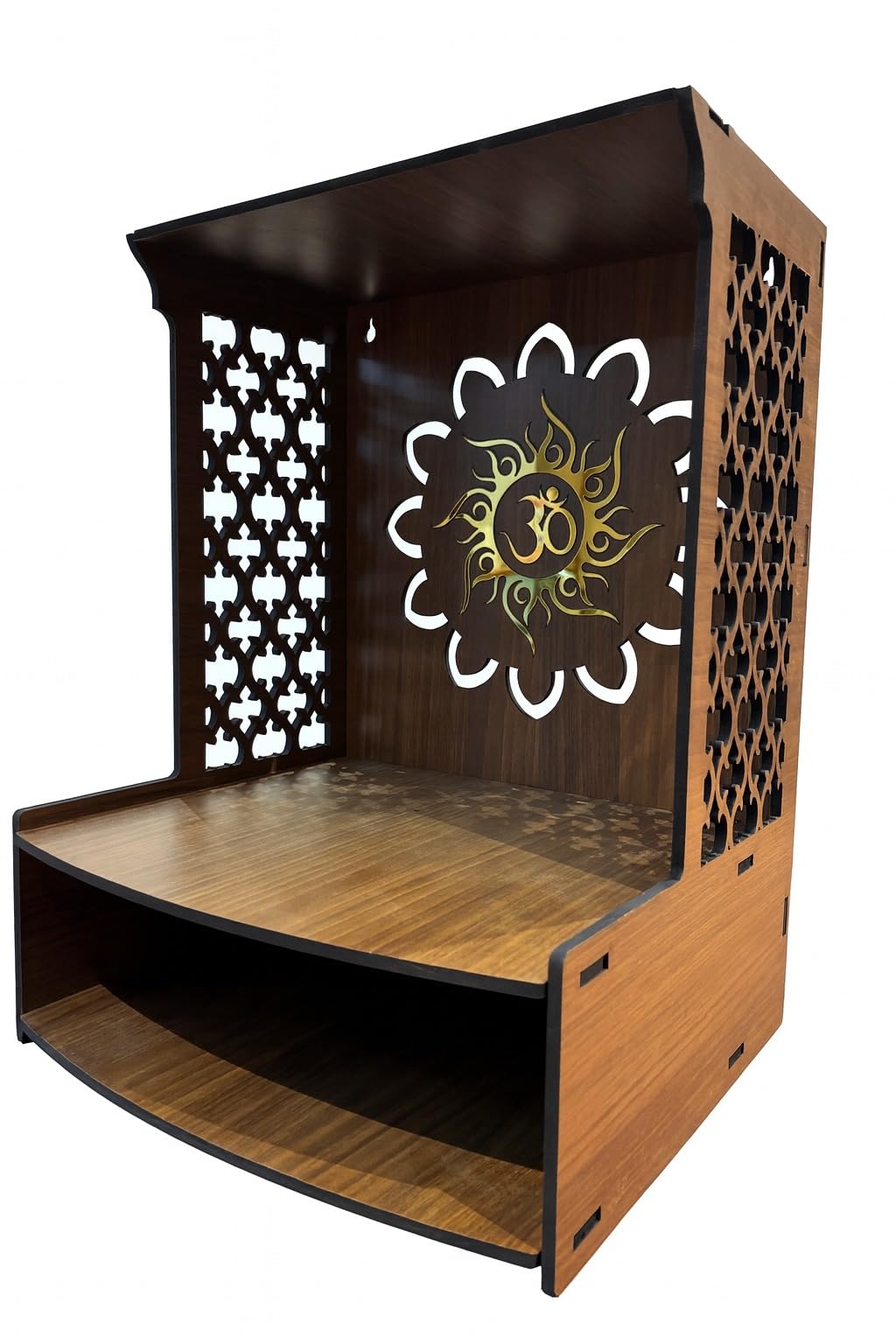 WIZZARTPRINTS Beautiful Wooden Pooja Stand for Home Mandir with LED Spot Light | Wall Mounted Temple for Home and Office | Compact Wooden Puja Mandir Desing 5