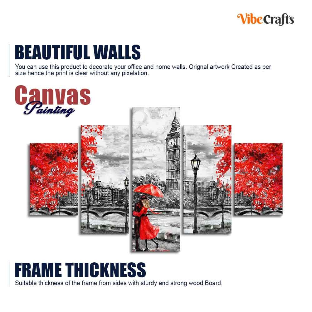 VIBECRAFTS Beautiful City of London Canvas Wall Painting Five Pieces For Home|Office|Living Room|Gift (PTVC5Pcs1_5544N)