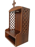 Beautiful Handcrafted Christian Wall Prayer Temple in Premium Wood with Cross Icon, LED Light, Carved Panels Shelf for Bible Candles Statues, Home Church Decor Use, Brown