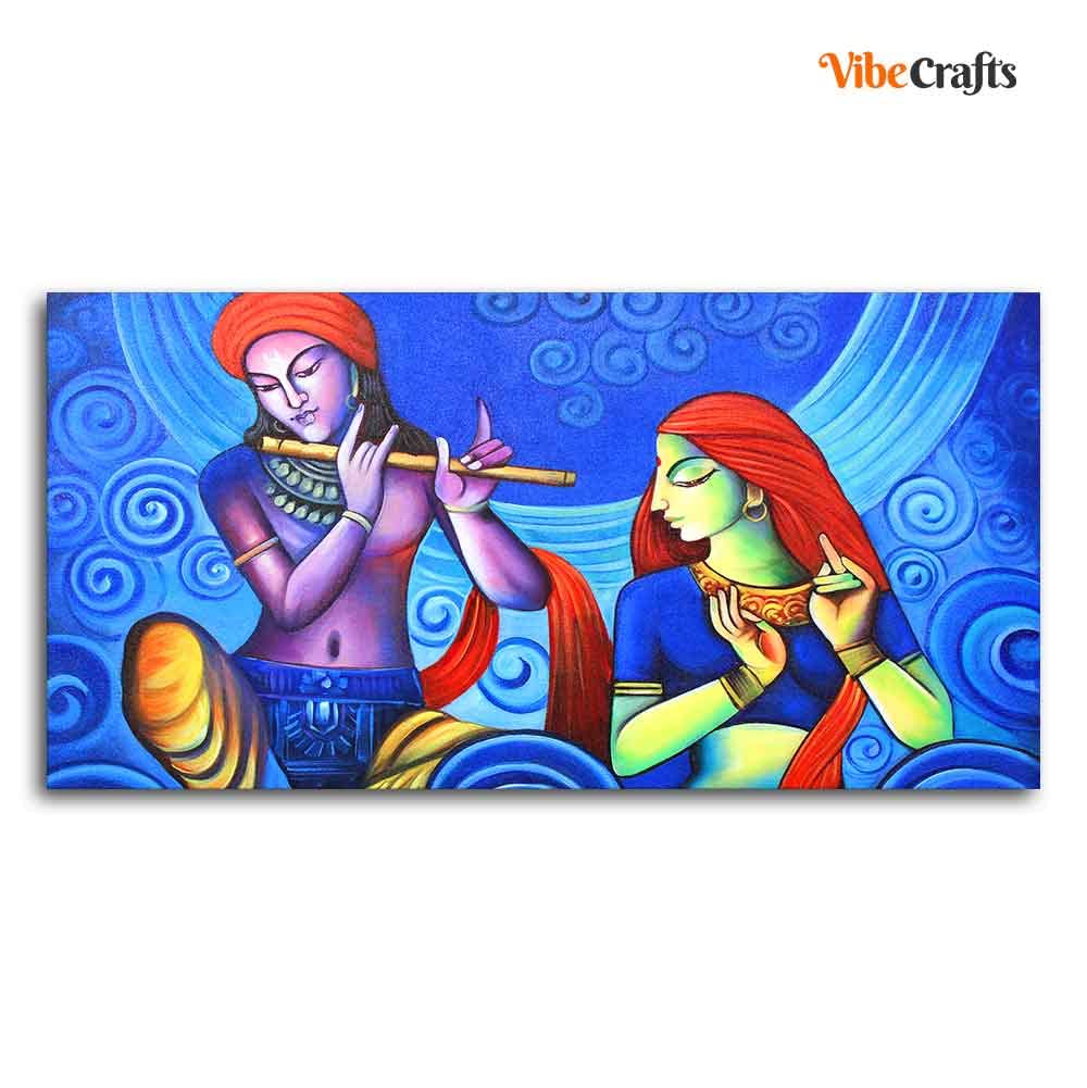 VIBECRAFTS Canvas Paintings for Living Room Drawing Room Radha Krishna Canvas Wall Painting Fitted With Wooden Frame For Home | Office | Living Room | Gift (PTVCH_2476)