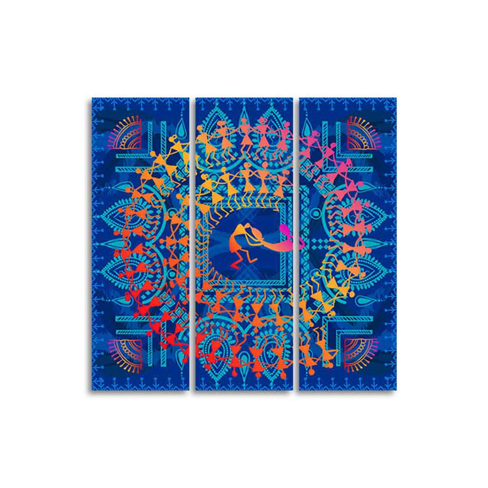 VIBECRAFTS Homcraft 3 Pieces Warli Art Canvas Wall Painting Fitted With Wooden Frame For Home | Office | Living Room | Gifts (PTVC3Pcs1_9509)