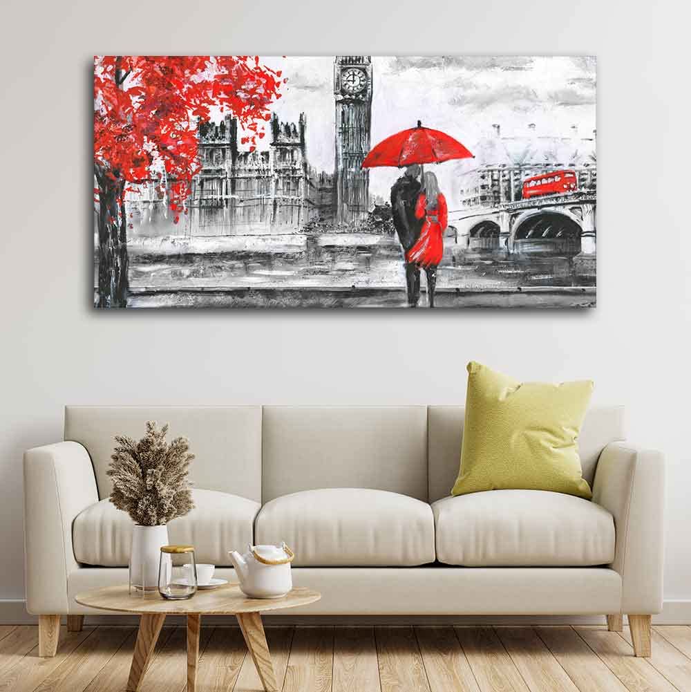 VIBECRAFTS Canvas Paintings for Living Room Drawing Room Romantic Love Couple in London Canvas Wall Painting Fitted with Wooden Frame for Home|Office|Gift(PTVCH_2275)