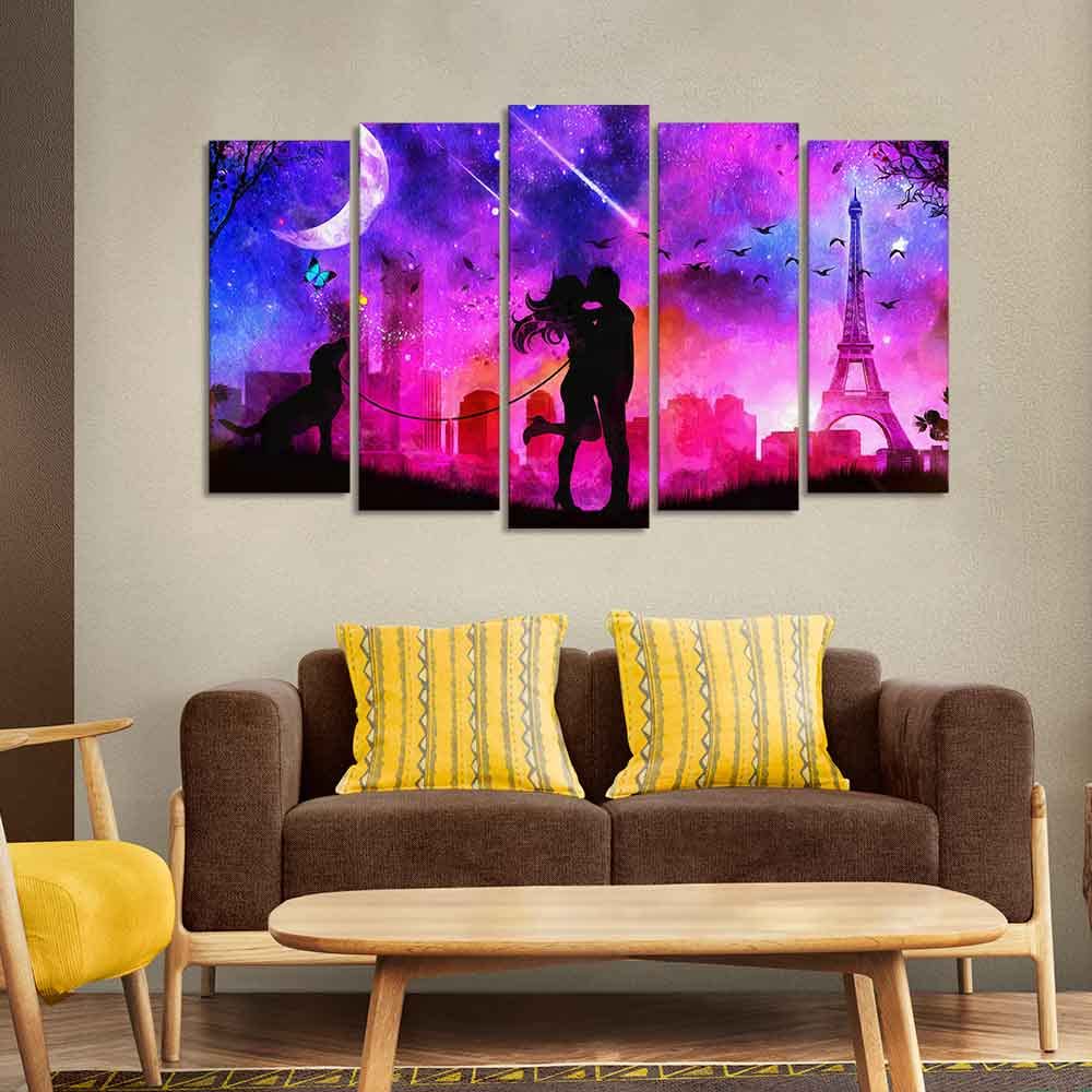 VIBECRAFTS Couple Kissing Modern Abstract Art Wall Painting Set of Five For Home|Office|Living Room|Gift (PTVC5Pcs2_6558)