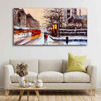 VIBECRAFTS Canvas Paintings for Living Room Drawing Wall Painting of Street view London with Snowfall Background Fitted Wooden Frame For Home | Office | Gift (PTVCH_2267N) (48 x 24 Inches)
