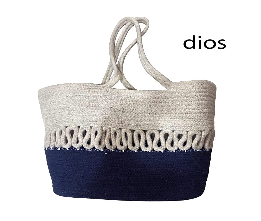 ROSSLYN Unisex SADEPAS Big Eco-Friendly Reusable Jute&Cotton Bag For Cloth Shopping Bags For Daily Use Market Carry Milk Grocery Fruits Vegetable With Reinforced Handle Jhola Bag (BLUE WHITE)