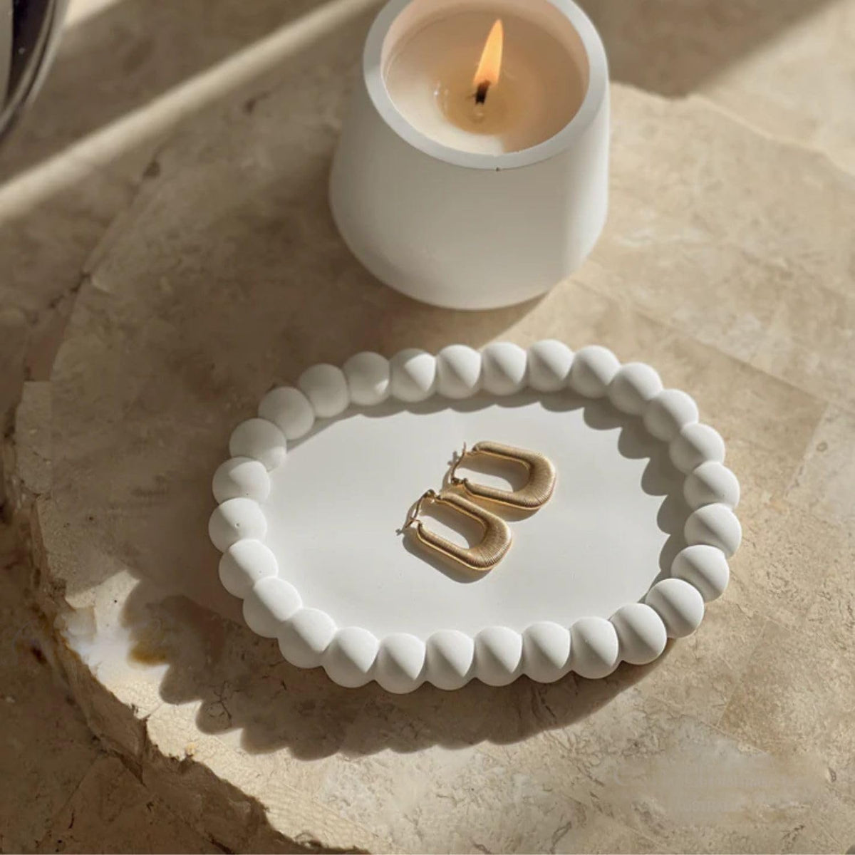 Aesthetic Concrete Trinket Tray Set of 3 – Heart, Zigzag, Oval | Handmade Off-White Jewelry Dish, Vanity Tray, Makeup Organizer | Candle Holder, Key Bowl, Home Decor Accent (Bubble-Collection)