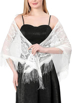 Alexvyan Floral Design Triangle Lace Stole and Wraps for Evening Dresses with Tassels for Evening Party Mesh Wedding Shawls for Summer