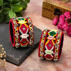 Maulika Creation Navratri Special Handmade Mirror Work Kada Set for Women & Girls – Multicolor Traditional Garba Dandiya Festival Bangles with Beads & Ghungroo, Set of 2