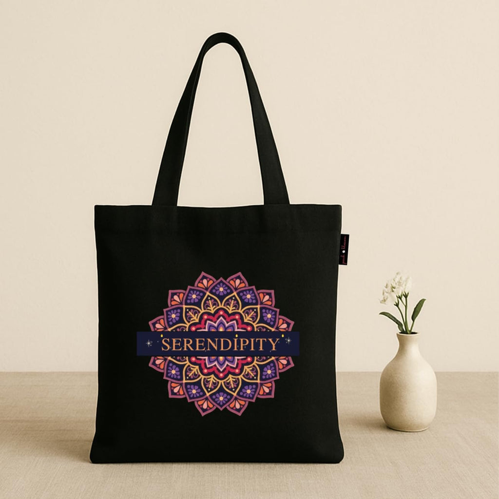 Peach Blossom Women’s Cotton Printed Tote Bag_BLK - SERENDIPITY
