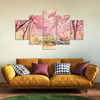 VIBECRAFTS Nature Forest Pink Flower Wall Painting of Five Pieces For Home|Office|Living Room|Gift (PTVC5Pcs1_5545)