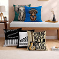 STITCHNEST Set of 5 Funky Beats & Buddies Collection Printed Jute Cushion Covers 12x12 Inches | Decorative Throw Pillow Covers for Sofa, Living Room, Bedroom | Perfect for Home Decor