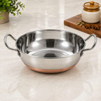 KARVA GROUP Copper Bottom Kadhai (1.8 Liters) | Kadhai with Handle | kadhai | Kadhai Wok Bowl/Kadai for Cooking/Deep-Frying | Copper Handle Kadhai | Cookware Kadhai for Kitchen, Home(Size-12)