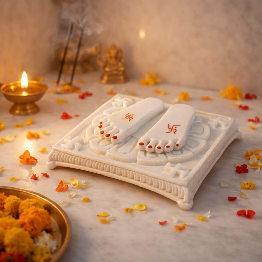 Sai Baba Charan Paduka Marble Idol for Home Temple, Puja & Gift (6 Inches Charan (Big))