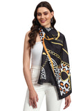 Ravaiyaa - Attitude is everything Women Lightweight Printed 100% Satin Silk Scarf Stoles Breathable Neckerchief Head Beach Wrap Scarves (Black Abstract, 70 x 20 Inch)
