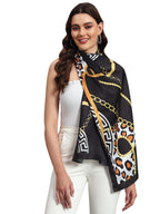 Ravaiyaa - Attitude is everything Women Lightweight Printed 100% Satin Silk Scarf Stoles Breathable Neckerchief Head Beach Wrap Scarves (Black Abstract, 70 x 20 Inch)