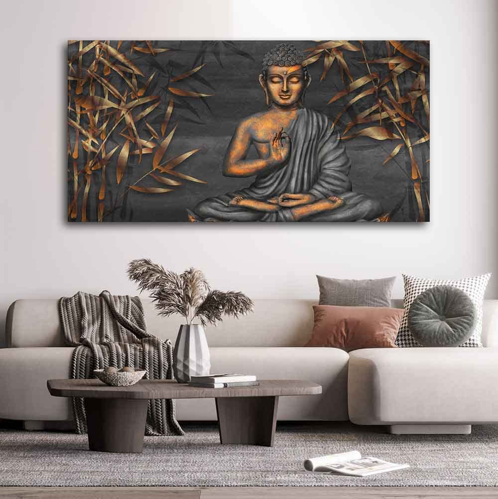 VIBECRAFTS Canvas Paintings for Living Room Drawing Room Buddha Sitting On Lotus Canvas Wall Painting Fitted With Wooden Frame For Home | Office | Living Room | Gift (PTVCH_2480)