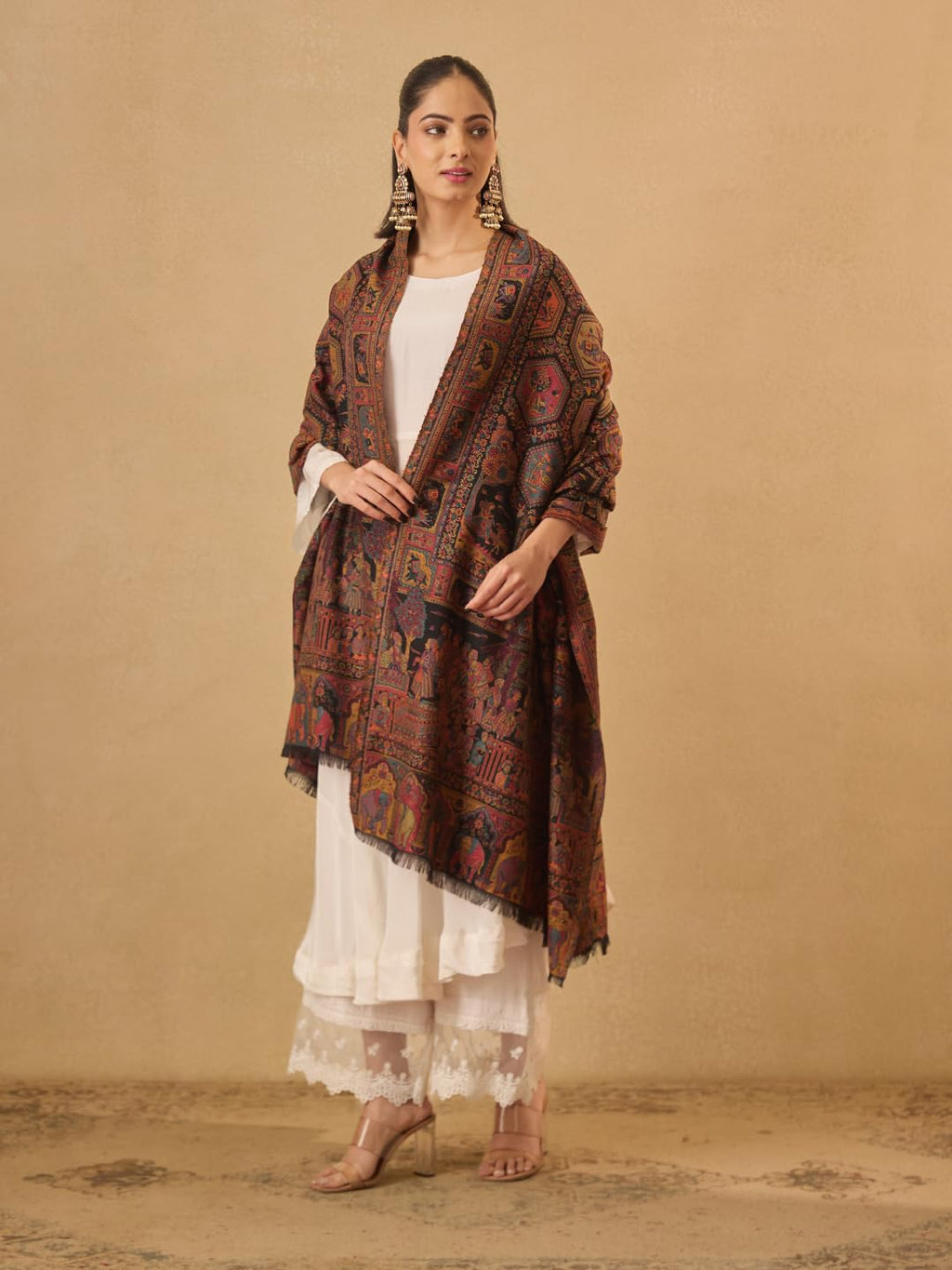 Pashmoda Women Darbari Kaani Wool Blend Kashmiri Shawl (Size: 40x80in, 101x203cm) RSS41